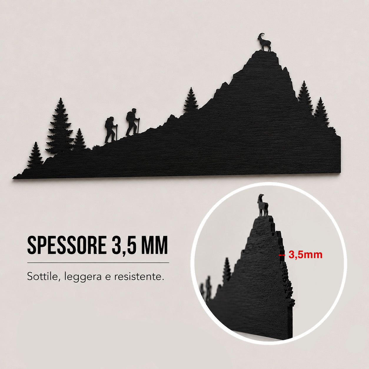 Skyline Montagna in Legno - Escursionisti e Stambecco