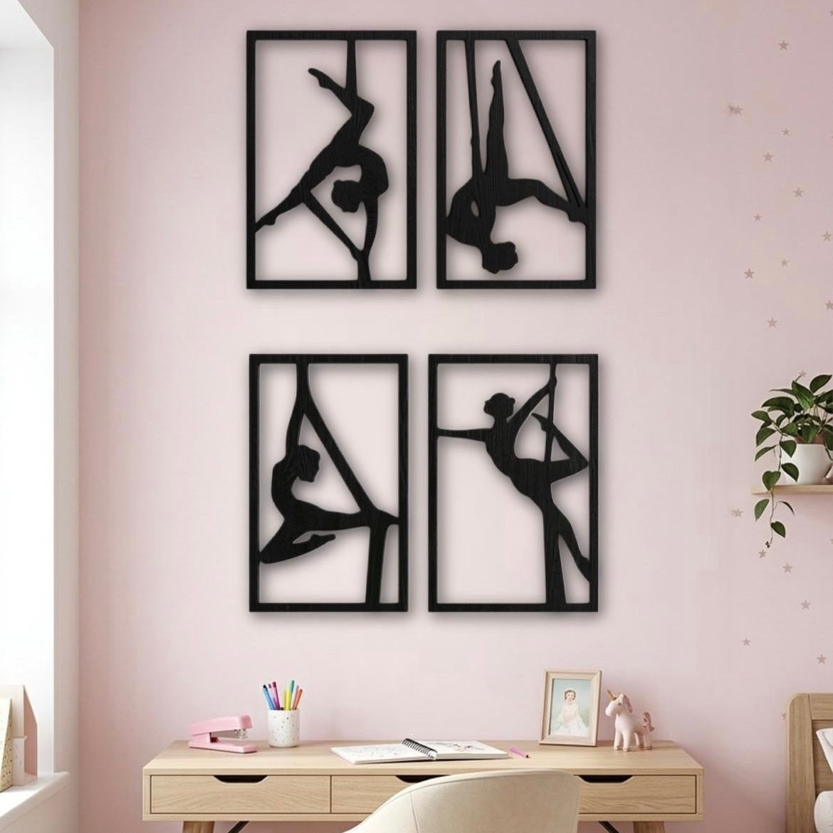 Set Quadri "Sinfonia Aerea" – Silhouette in Legno di Faggio per Danza e Acrobatica