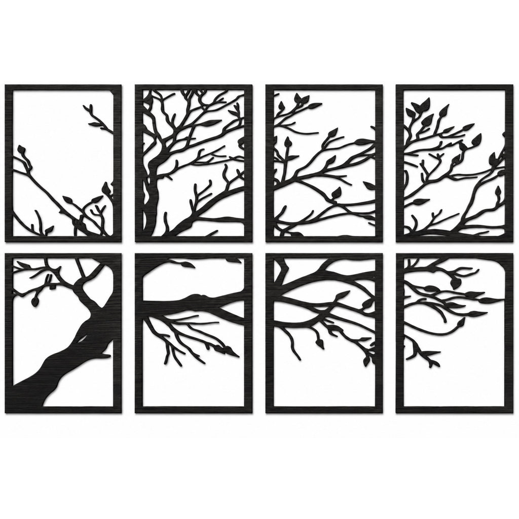 Set 8 Quadri in Legno Intagliato - Albero Minimalista