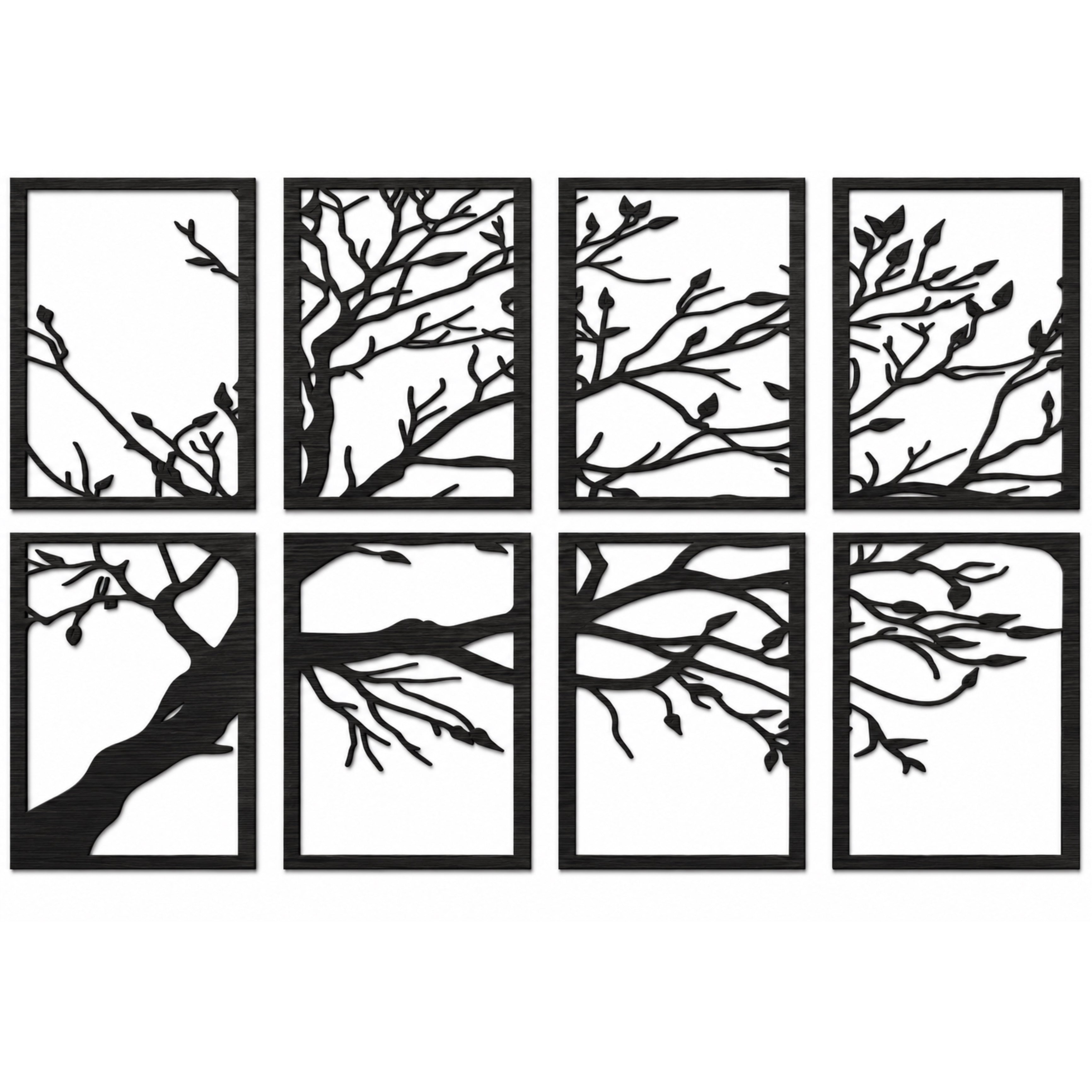 Set 8 Quadri in Legno Intagliato - Albero Minimalista