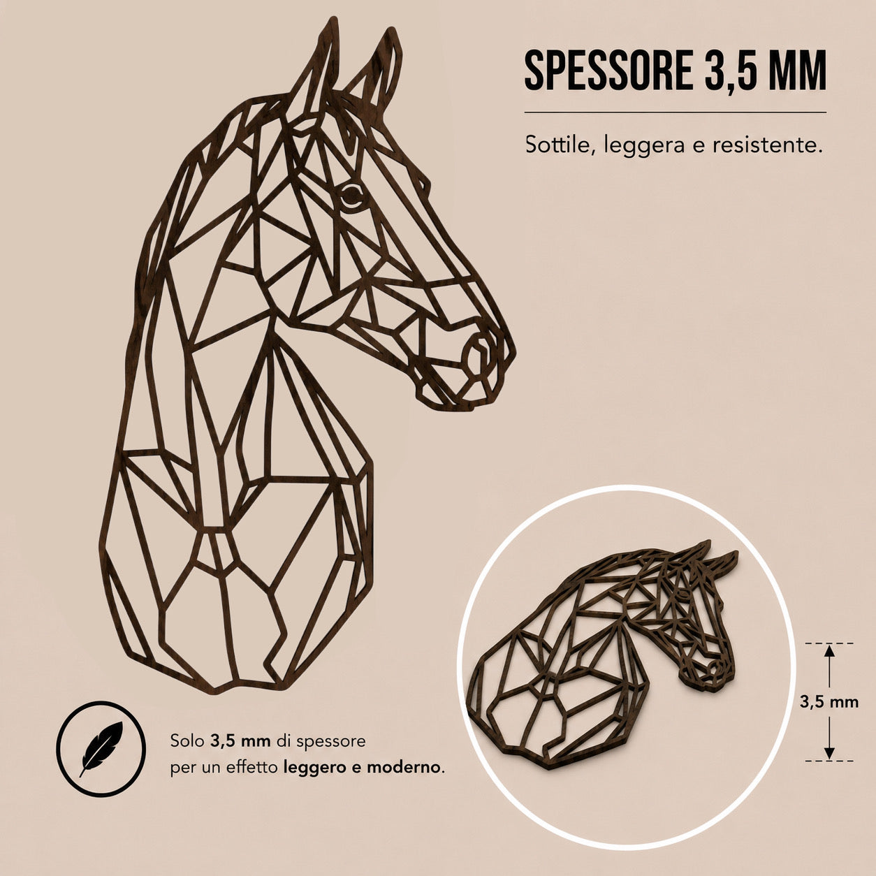 Silhouette Intagliata su Legno, Stile Geometrico "Horse Silhouette" – Wall Art in Legno di Faggio