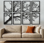 Set 8 Quadri in Legno Intagliato - Albero Minimalista