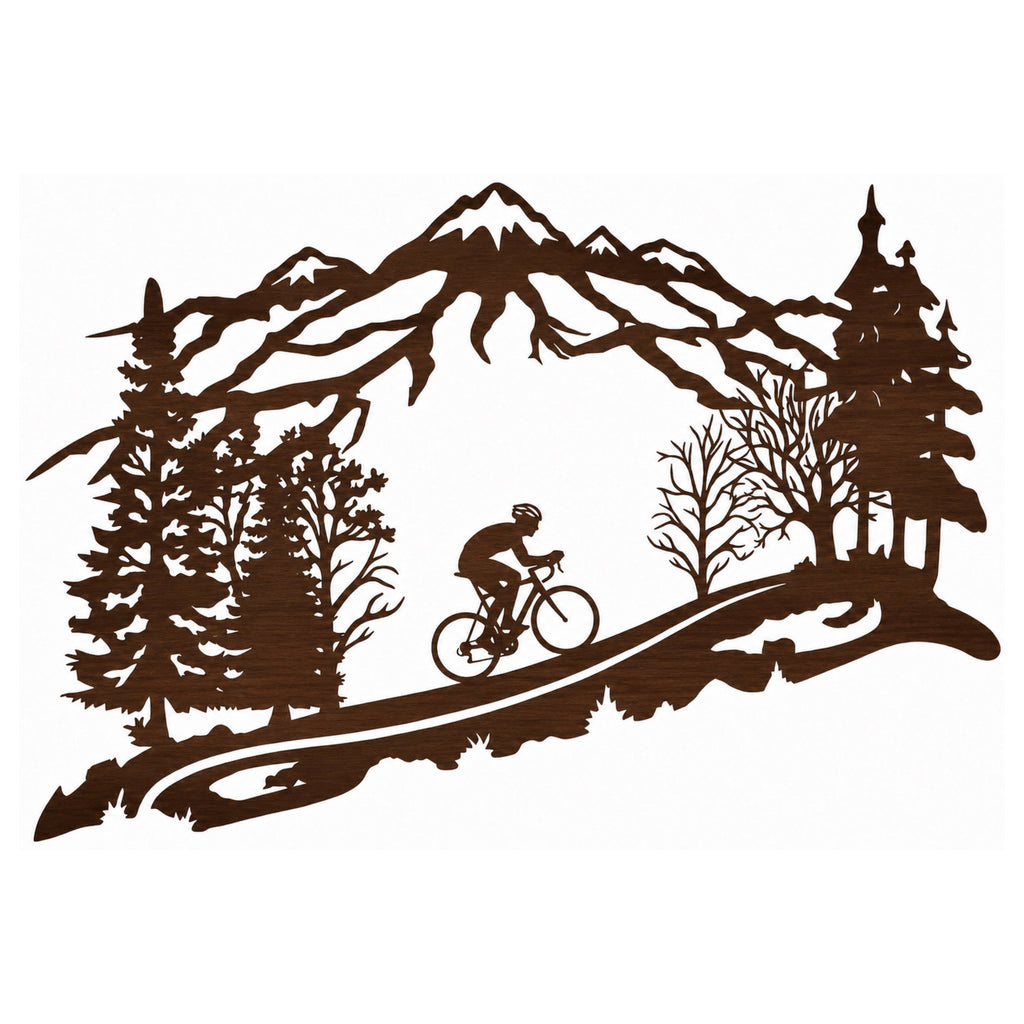 Ciclista tra le Montagne - Decorazione da Parete in Legno