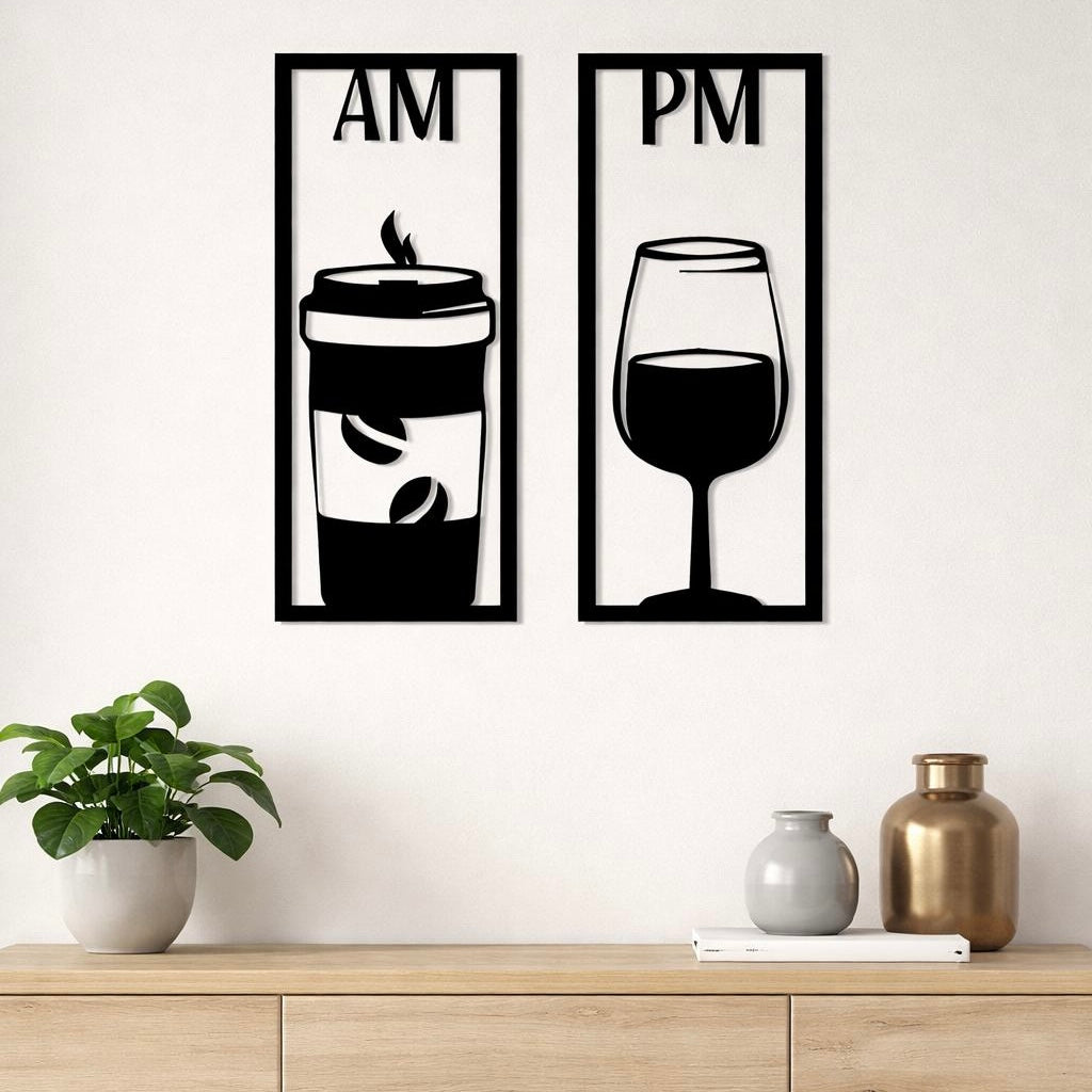 Set 2 quadri AM/PM Caffè e vino in legno