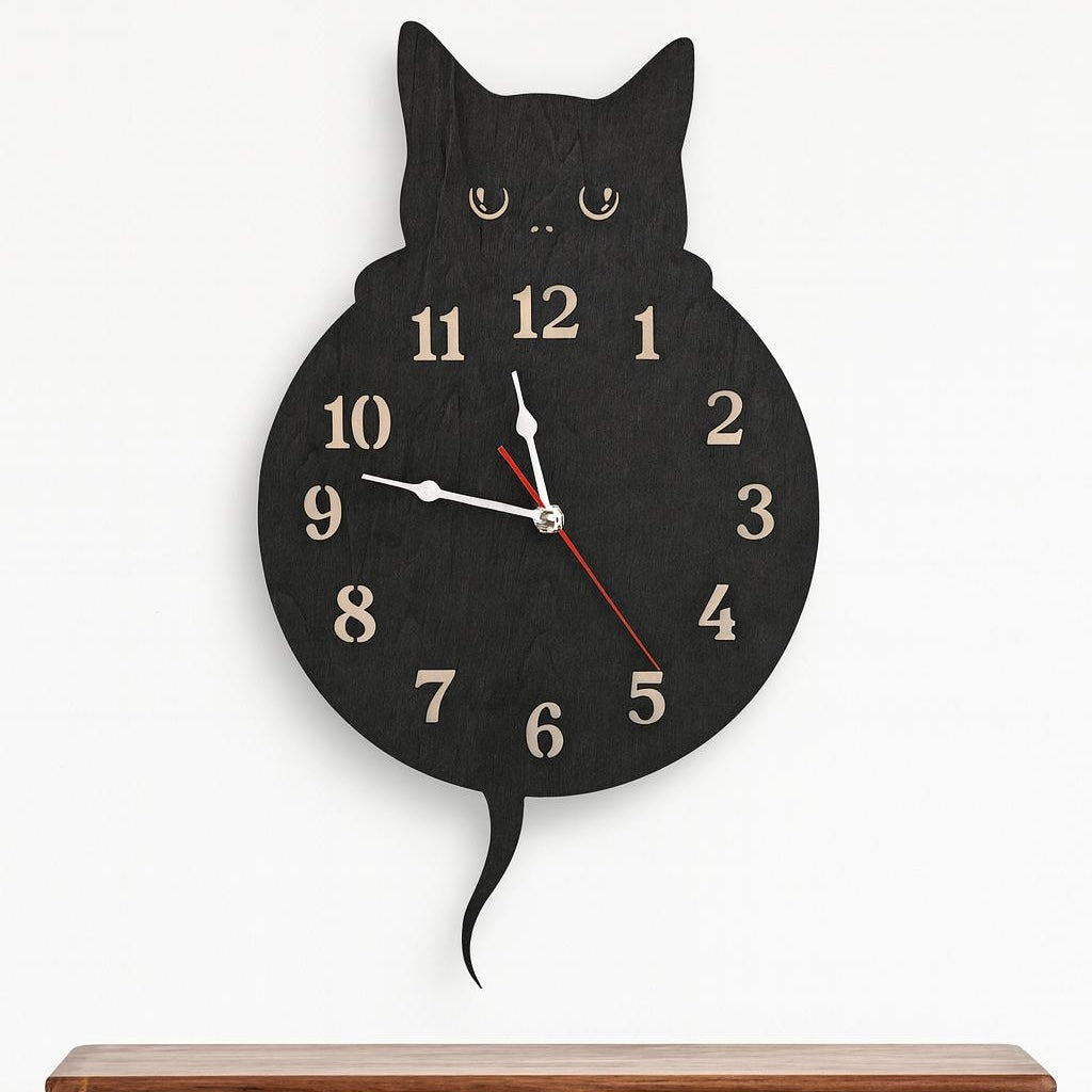 Orologio a Pendolo ''Gatto Curioso'' - In Legno di Faggio