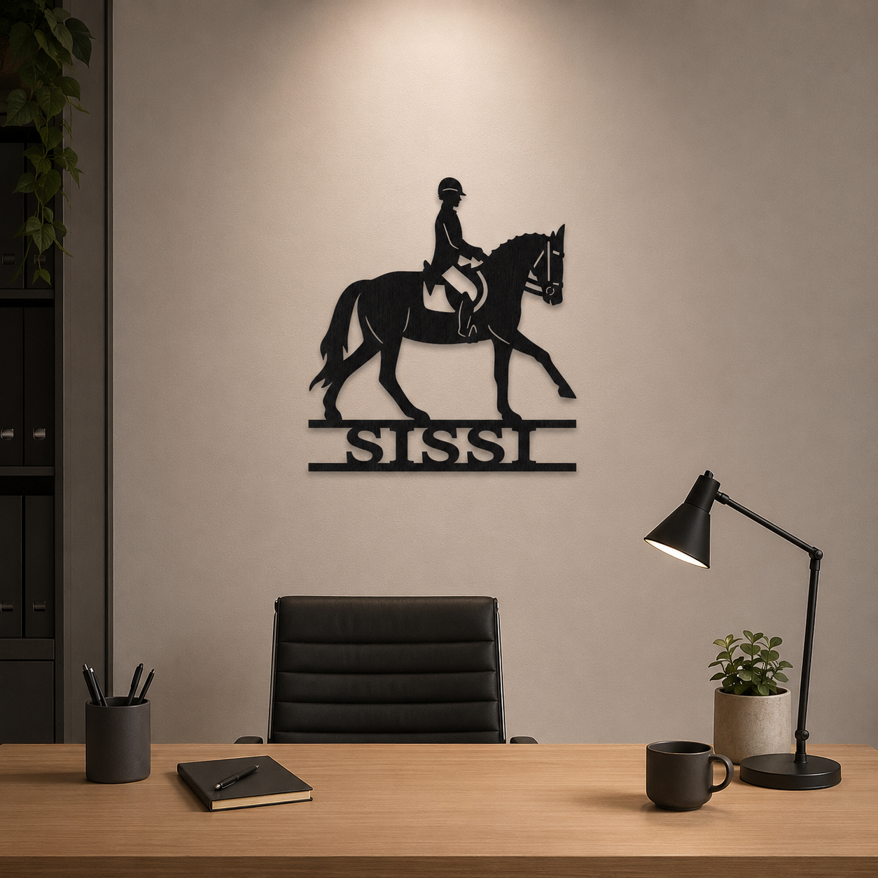 Decorazione da Parete in Legno Personalizzata con Cavallo e Cavaliere/a