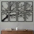 Set 8 Quadri in Legno Intagliato - Albero Minimalista