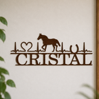 Nome Personalizzato in Legno con Cavallo e Battito Cardiaco