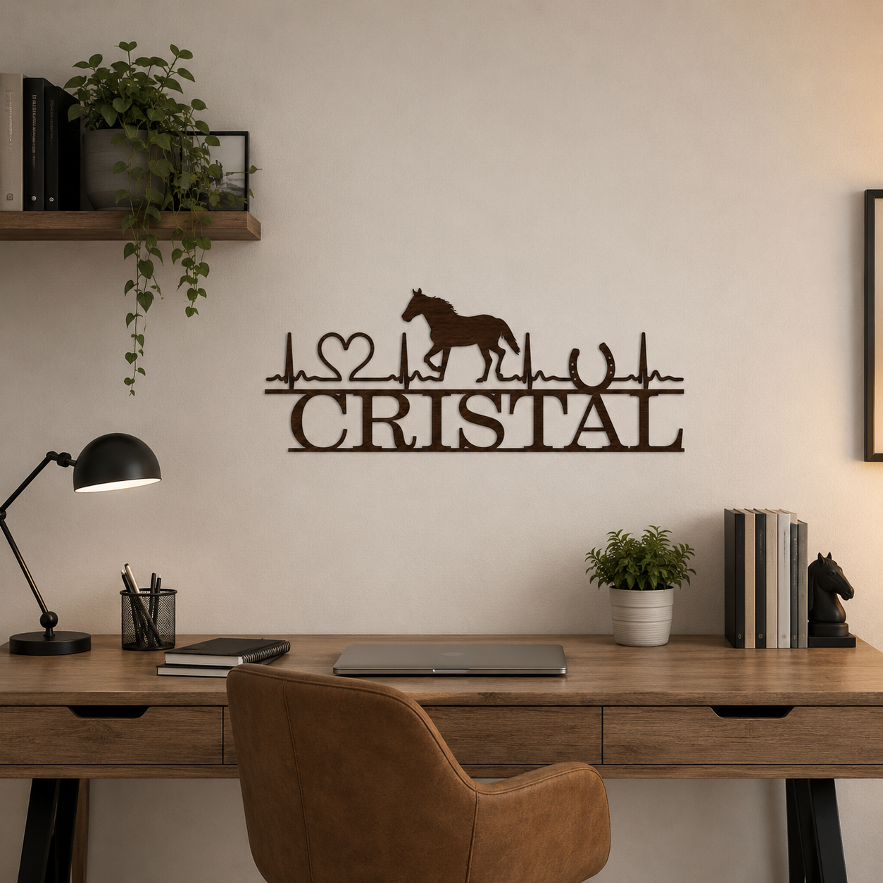 Nome Personalizzato in Legno con Cavallo e Battito Cardiaco