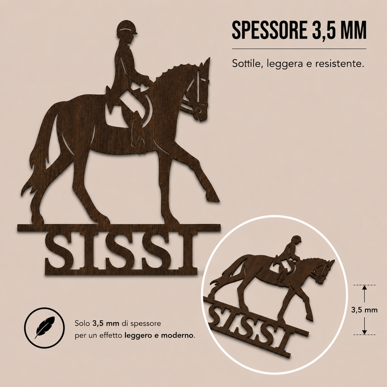 Decorazione da Parete in Legno Personalizzata con Cavallo e Cavaliere/a