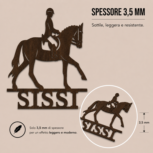 Decorazione da Parete in Legno Personalizzata con Cavallo e Cavaliere/a