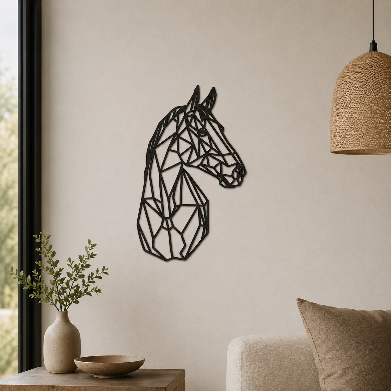Silhouette Intagliata su Legno, Stile Geometrico "Horse Silhouette" – Wall Art in Legno di Faggio