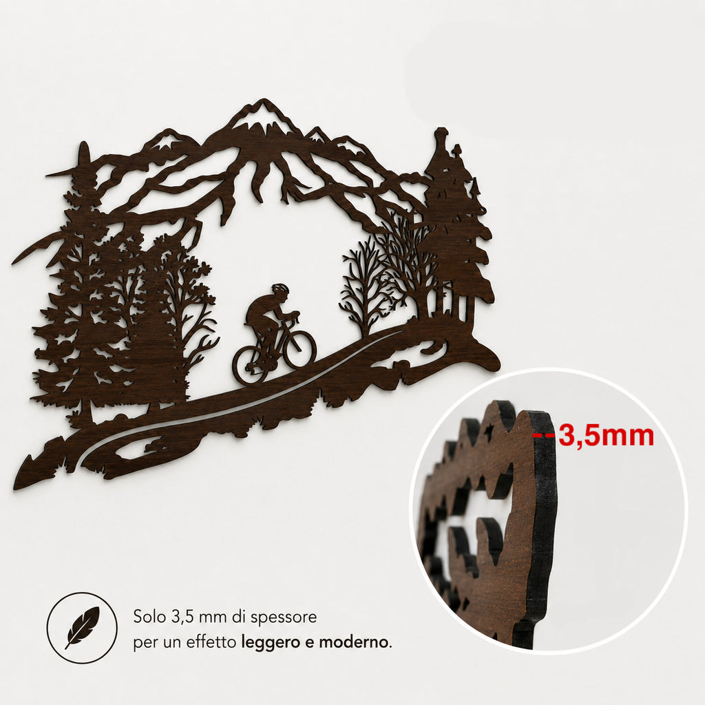 Ciclista tra le Montagne - Decorazione da Parete in Legno