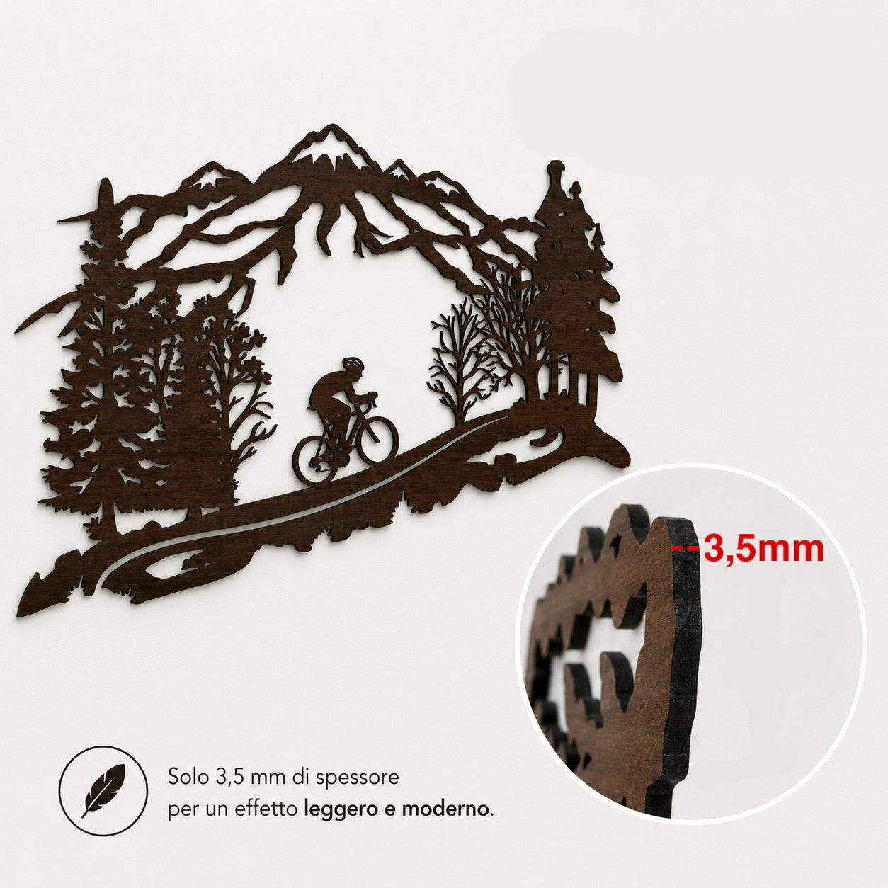 Ciclista tra le Montagne - Decorazione da Parete in Legno