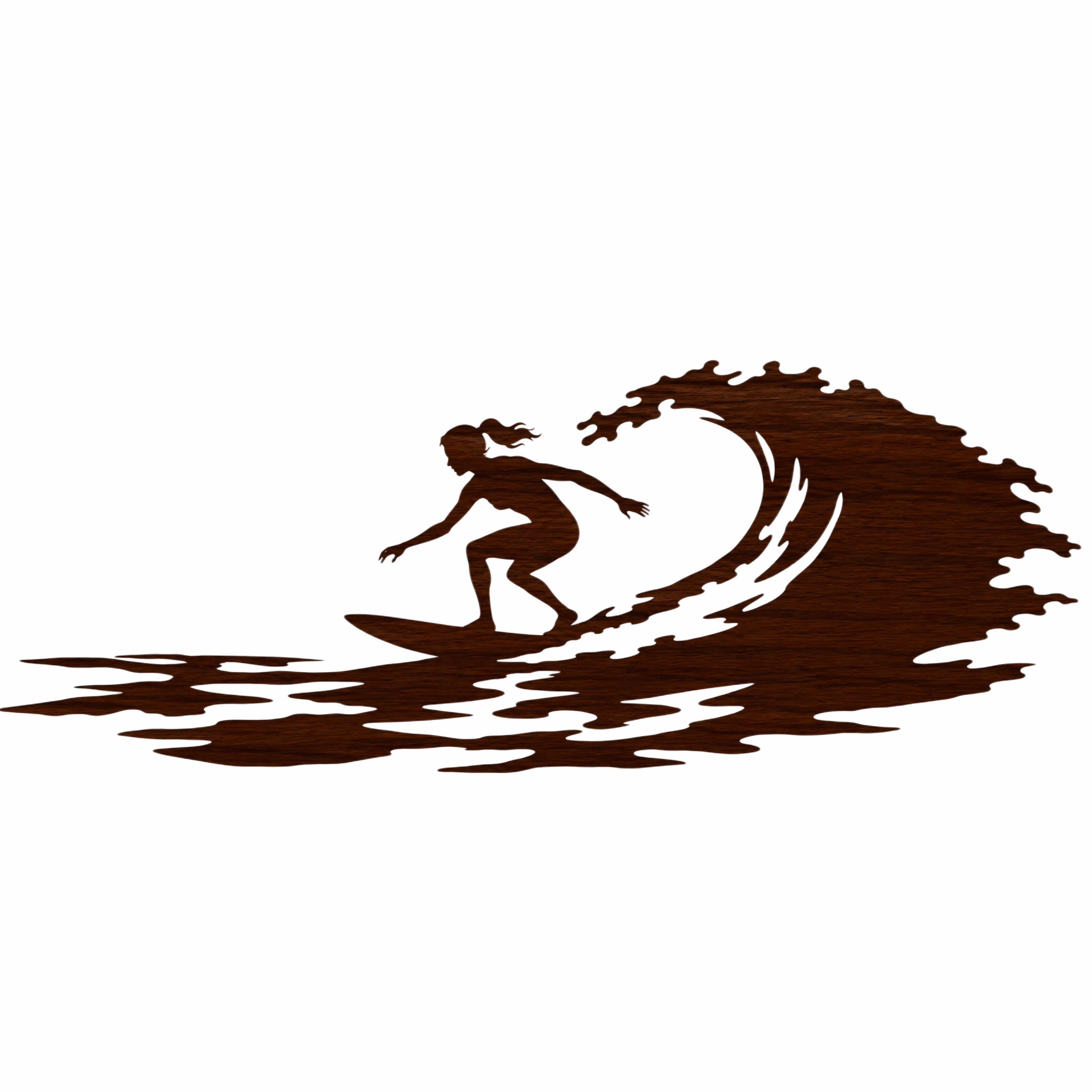 Silhouette con Uomo e donna che praticano surf - Intagliati su legno di faggio