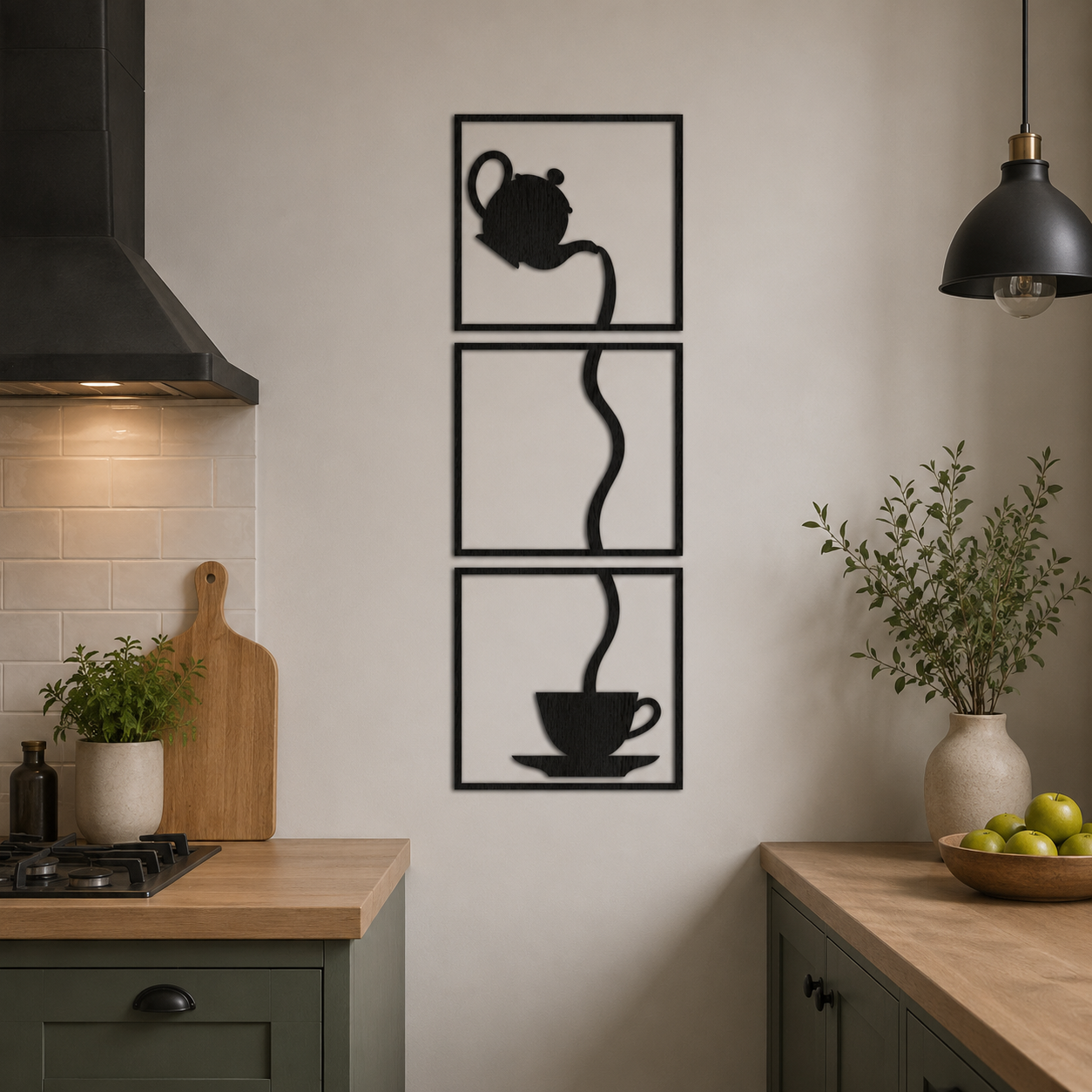 Set di 3 Quadri in Legno – Tazza di Caffè Moderna | Decorazione da Parete