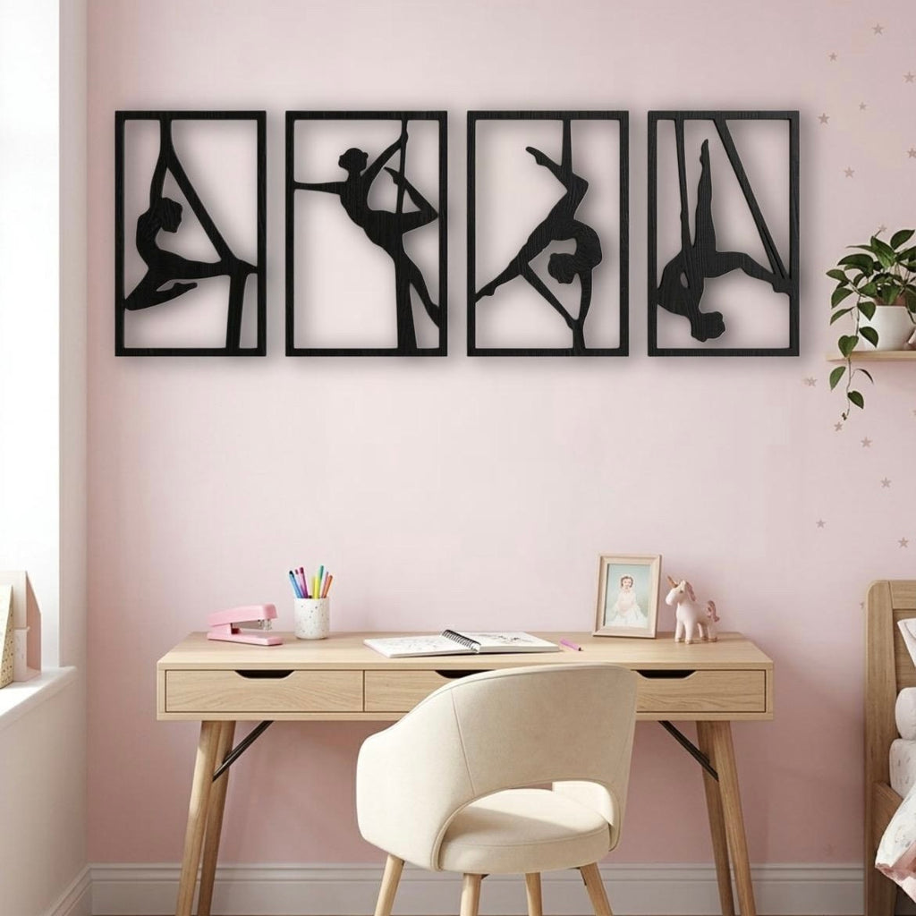 Set Quadri "Sinfonia Aerea" – Silhouette in Legno di Faggio per Danza e Acrobatica