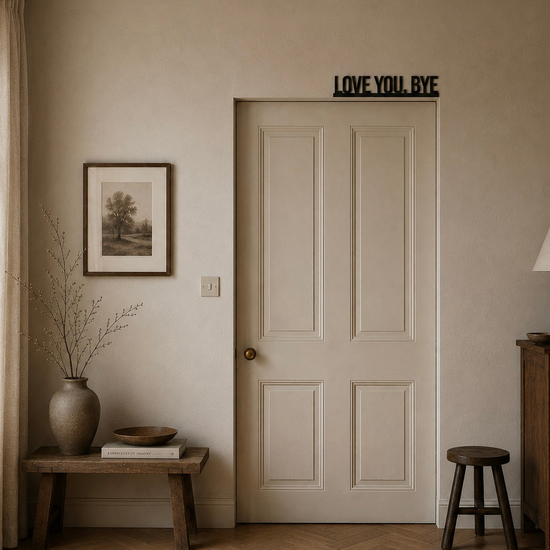 Scritta decorativa da parete in legno “LOVE YOU, BYE” – Design moderno e minimalista
