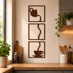 Set di 3 Quadri in Legno – Tazza di Caffè Moderna | Decorazione da Parete