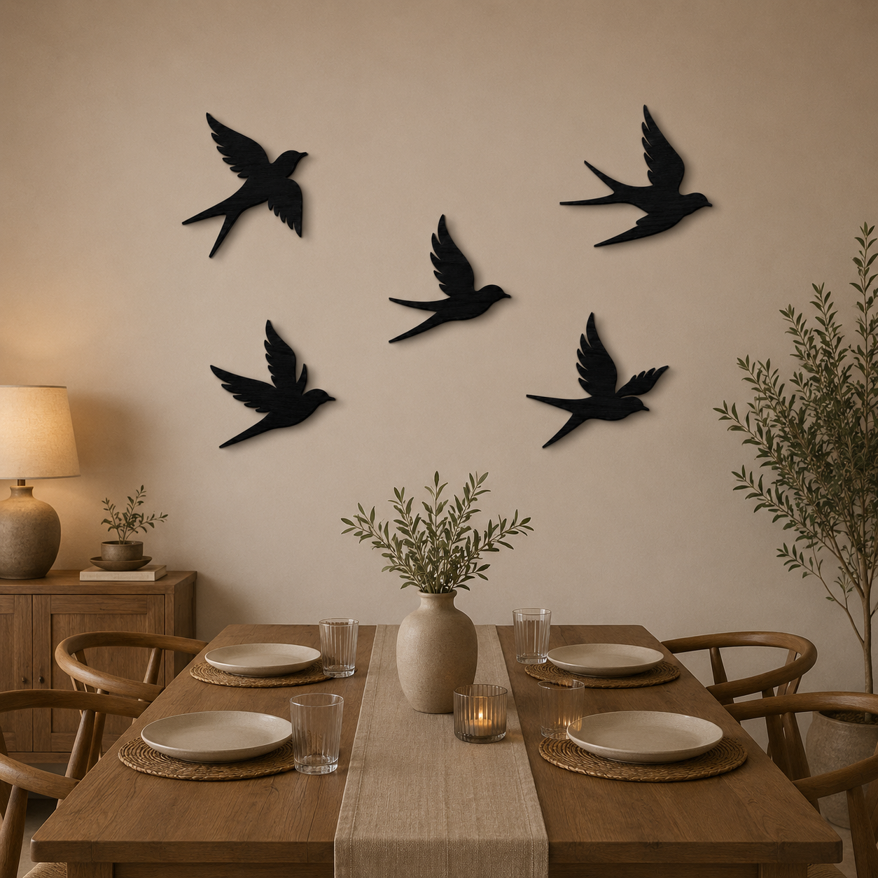 Rondini in Volo – Set di Decorazioni Murali in Legno Artigianale