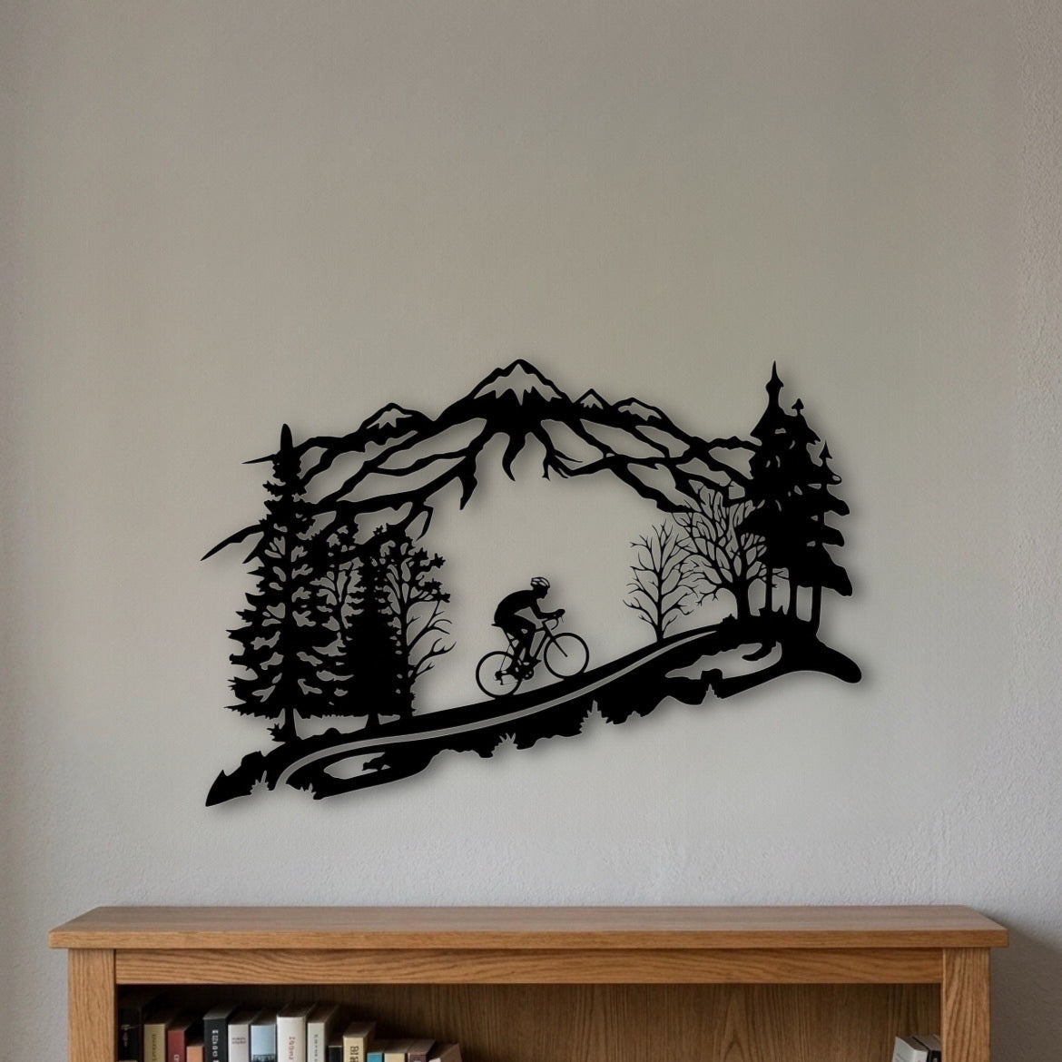 Ciclista tra le Montagne - Decorazione da Parete in Legno