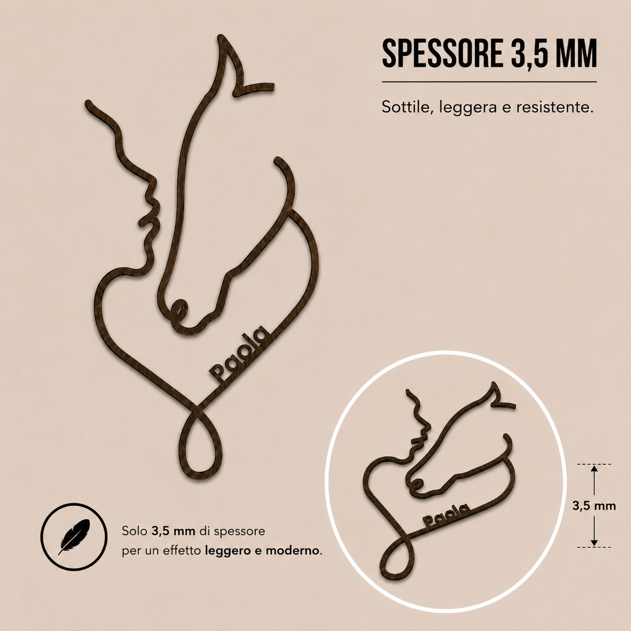 Silhouette Intagliata su Legno - Cavallo Line Art