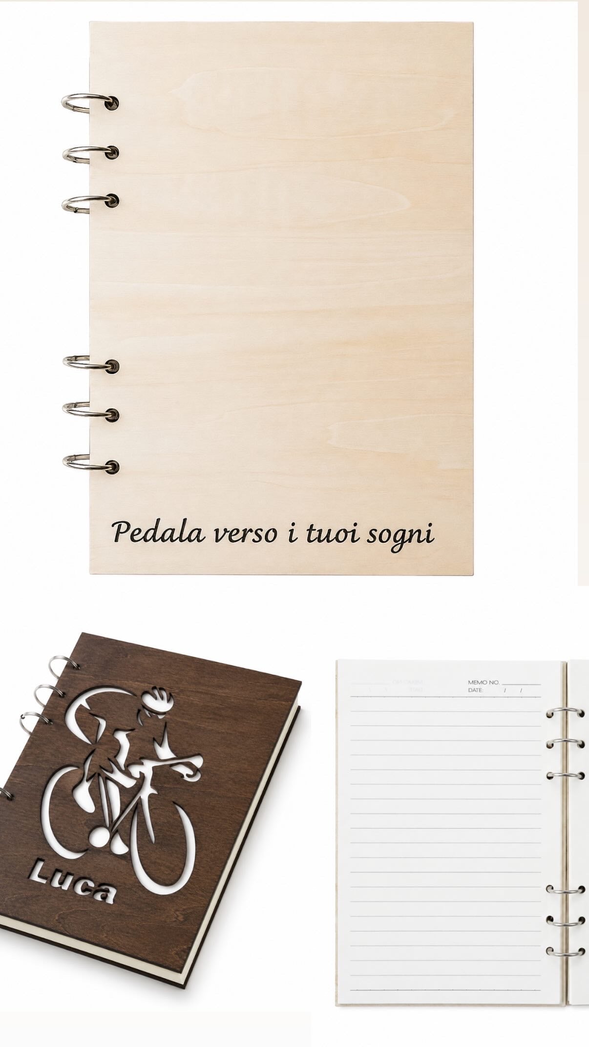 Agenda in Legno Personalizzata con Ciclista Intagliato