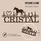 Nome Personalizzato in Legno con Cavallo e Battito Cardiaco