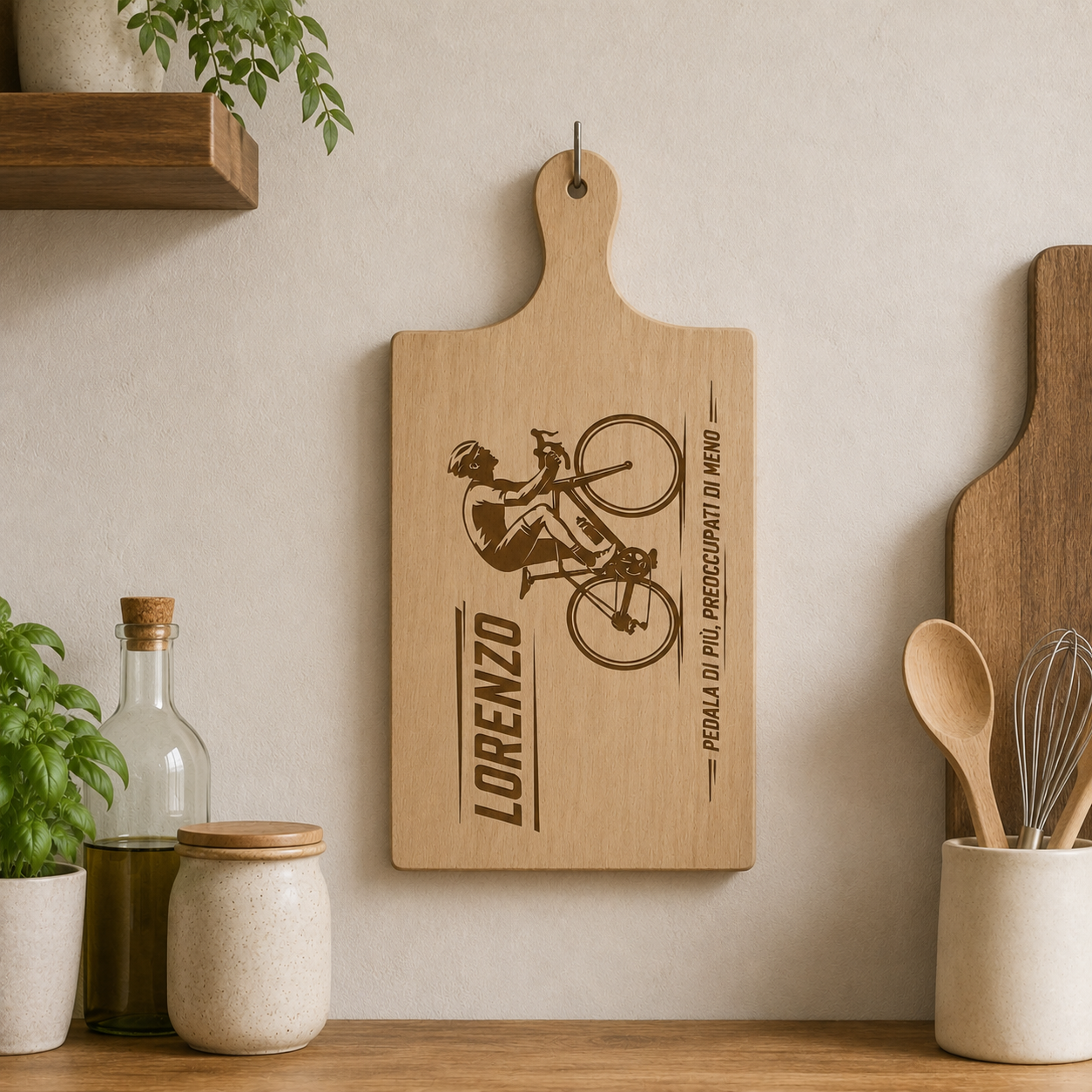 Tagliere in Legno di Faggio Personalizzato – Tema Ciclismo