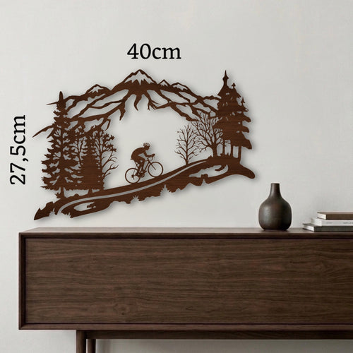 Ciclista tra le Montagne - Decorazione da Parete in Legno