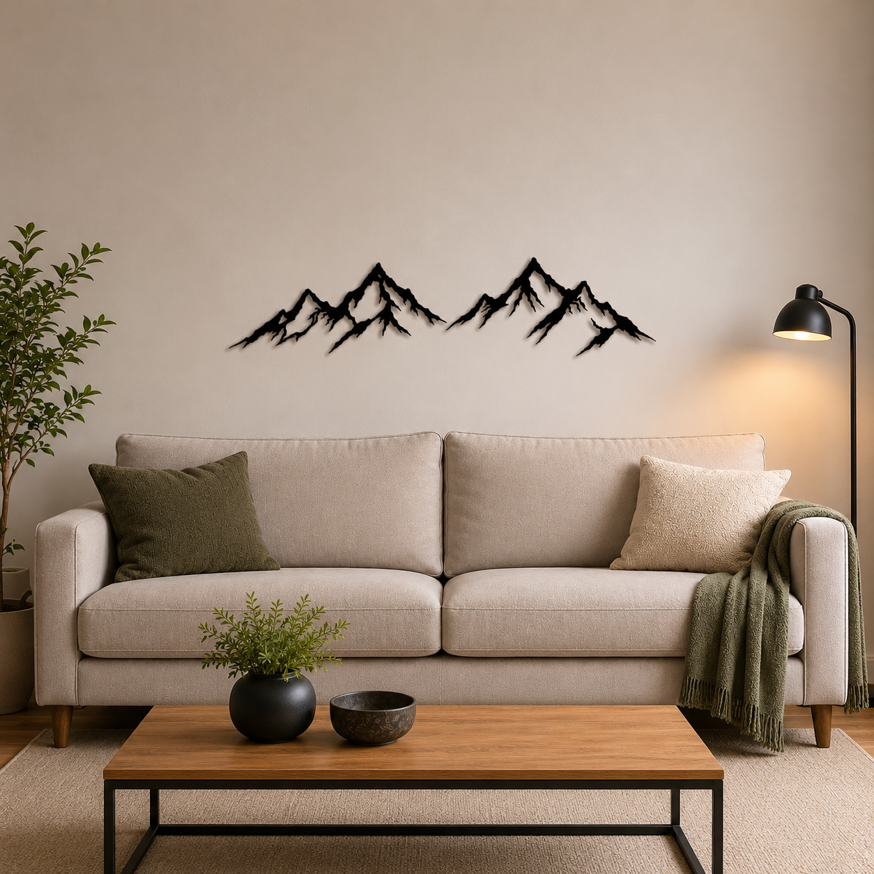 Silhouette montagne intagliate su legno