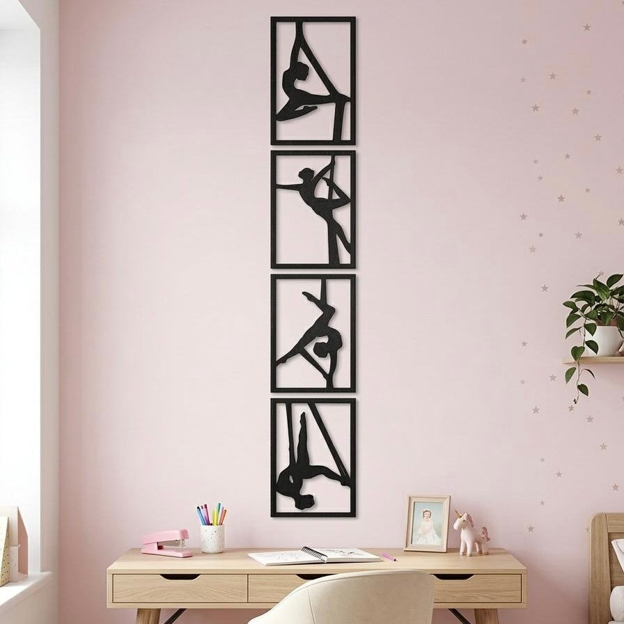 Set Quadri "Sinfonia Aerea" – Silhouette in Legno di Faggio per Danza e Acrobatica