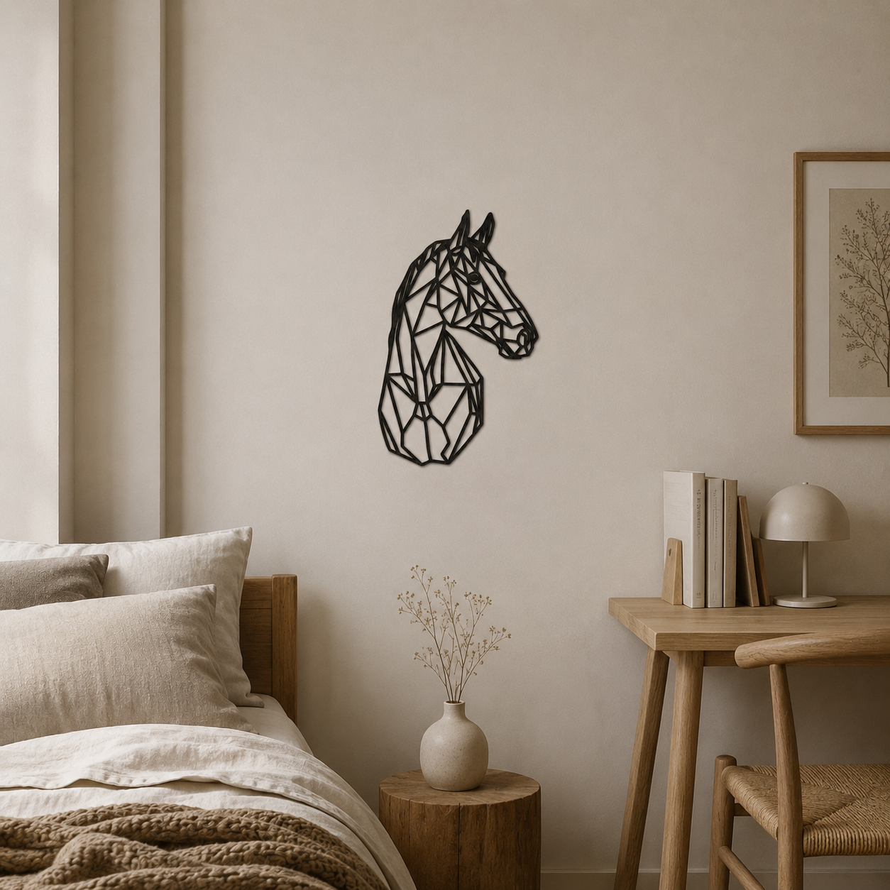 Silhouette Intagliata su Legno, Stile Geometrico "Horse Silhouette" – Wall Art in Legno di Faggio