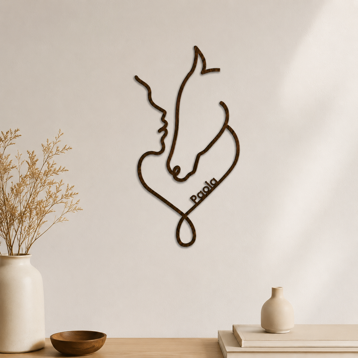 Silhouette Intagliata su Legno - Cavallo Line Art