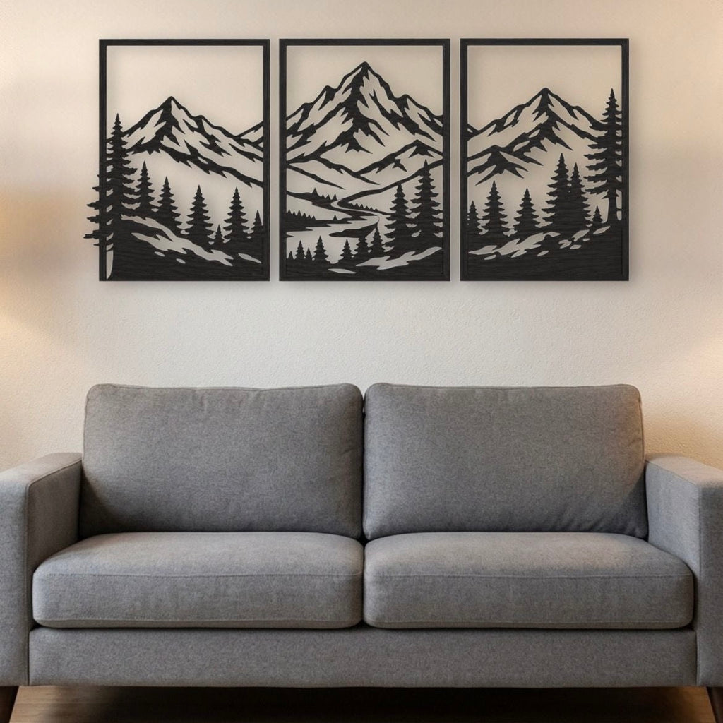 Trittico "Orizzonti Alpini" – Quadri Moderni in Legno