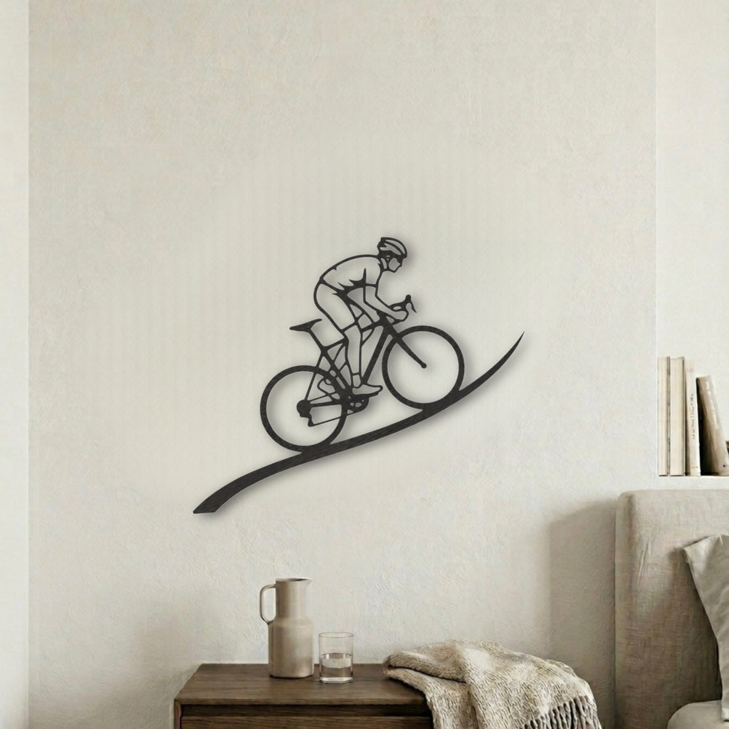 The Cyclist – Decorazione murale artigianale in legno