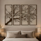 Set 8 Quadri in Legno Intagliato - Albero Minimalista