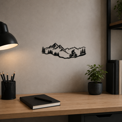 Decorazione in Legno - Uomo che Pratica Mountain Bike in Montagna