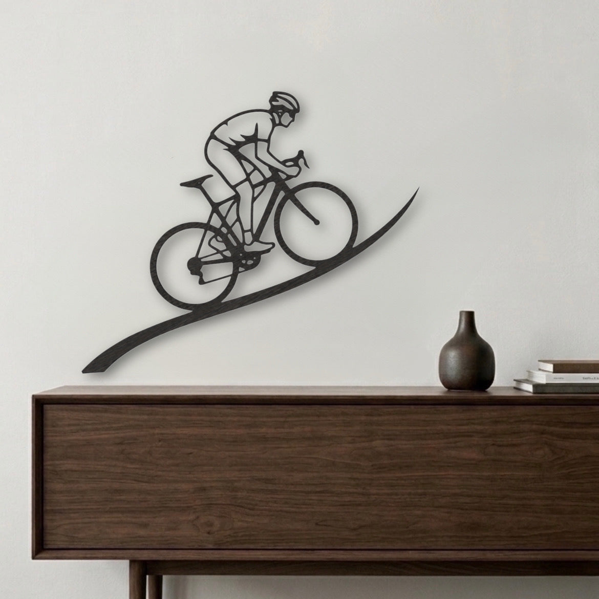 The Cyclist – Decorazione murale artigianale in legno