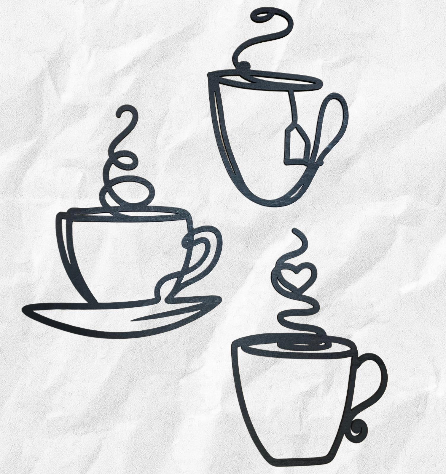 Tris ''Coffee Break'' : Set di 3 tazzine in legno stile Line Art con effetto 3d