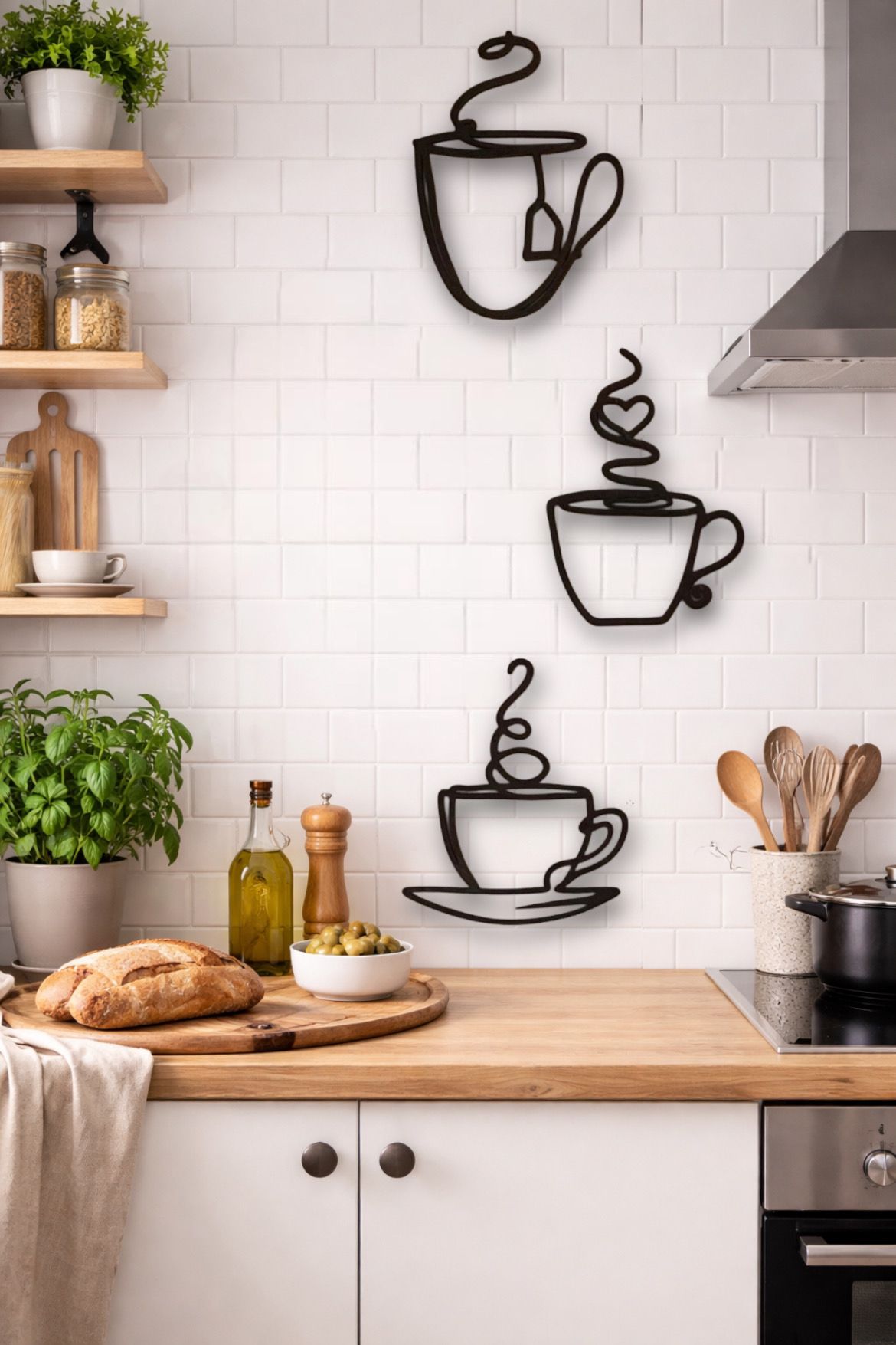 Tris ''Coffee Break'' : Set di 3 tazzine in legno stile Line Art con effetto 3d