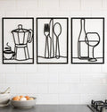 Set 3 quadri tema caffè e tavola - Stile Line Art