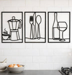 Set 3 quadri tema caffè e tavola - Stile Line Art