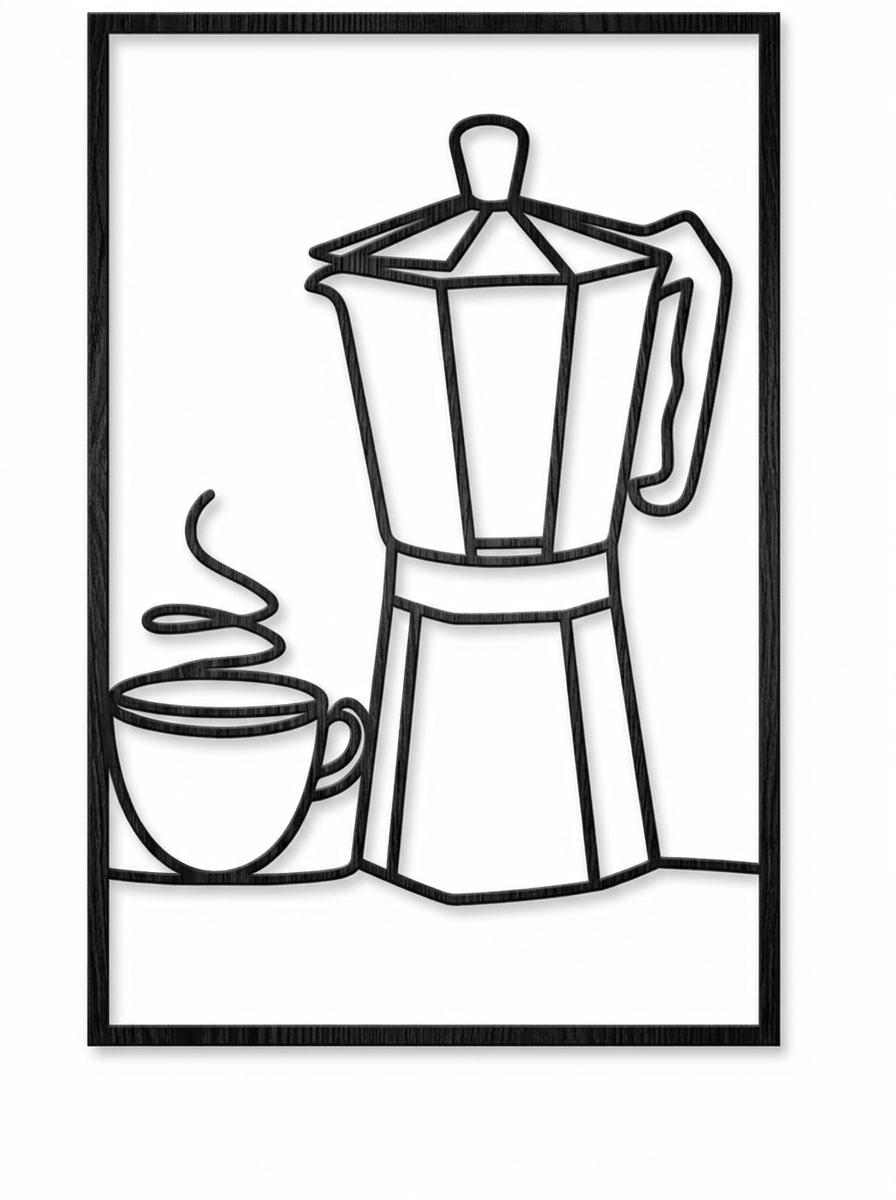 Set 3 quadri tema caffè e tavola - Stile Line Art