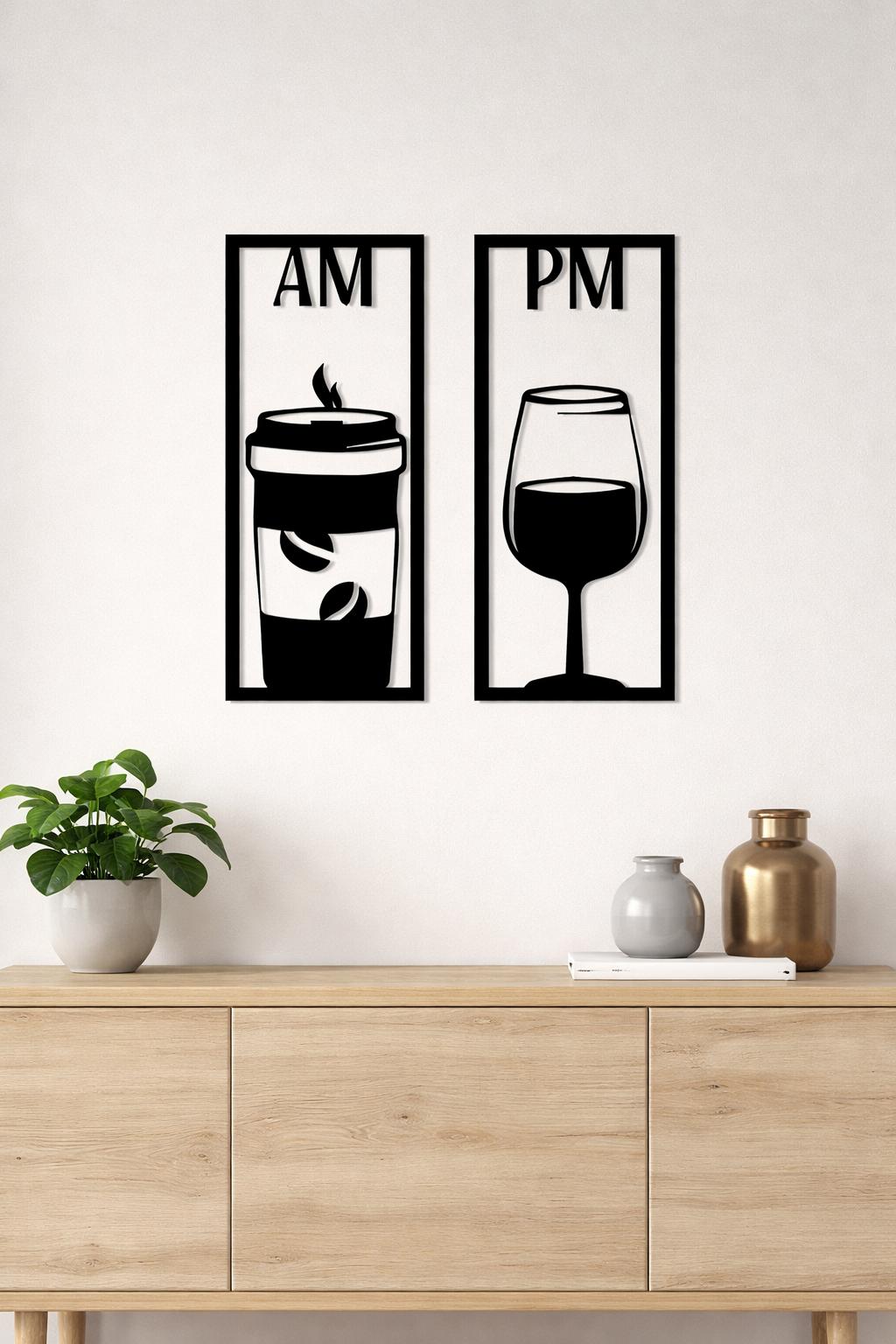 Set 2 quadri AM/PM Caffè e vino in legno
