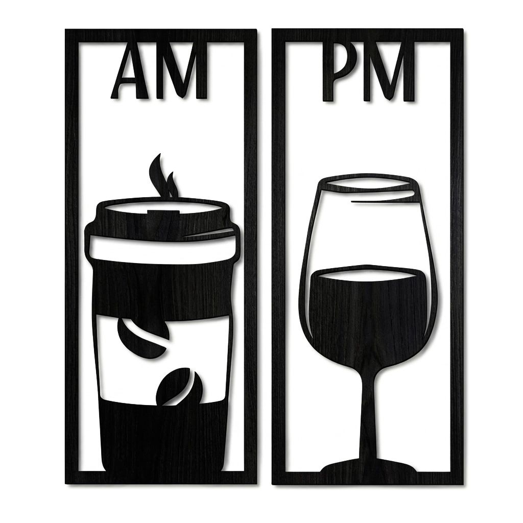 Set 2 quadri AM/PM Caffè e vino in legno