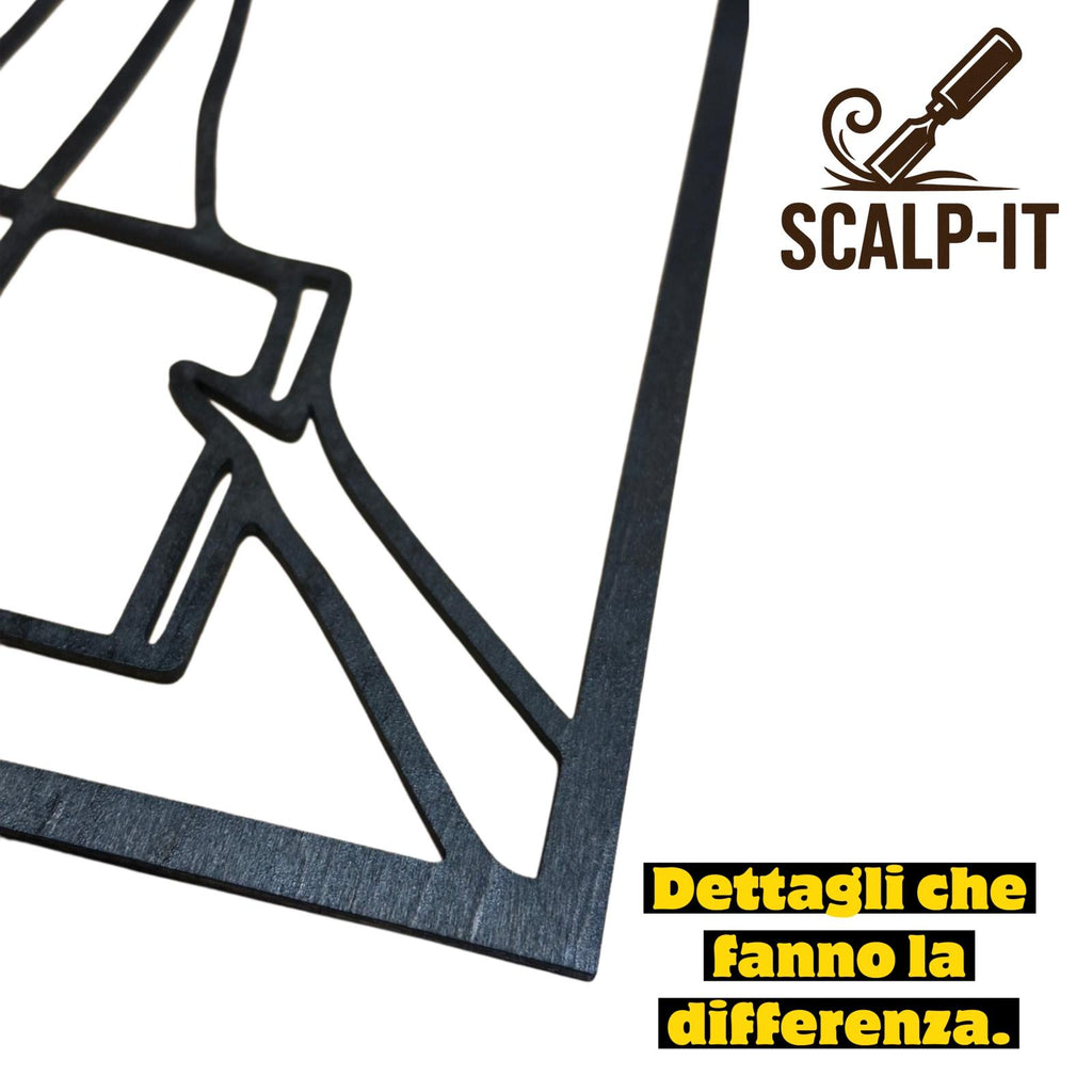 Set 3 quadri in legno stile Line Art - Lettura, caffè e vino