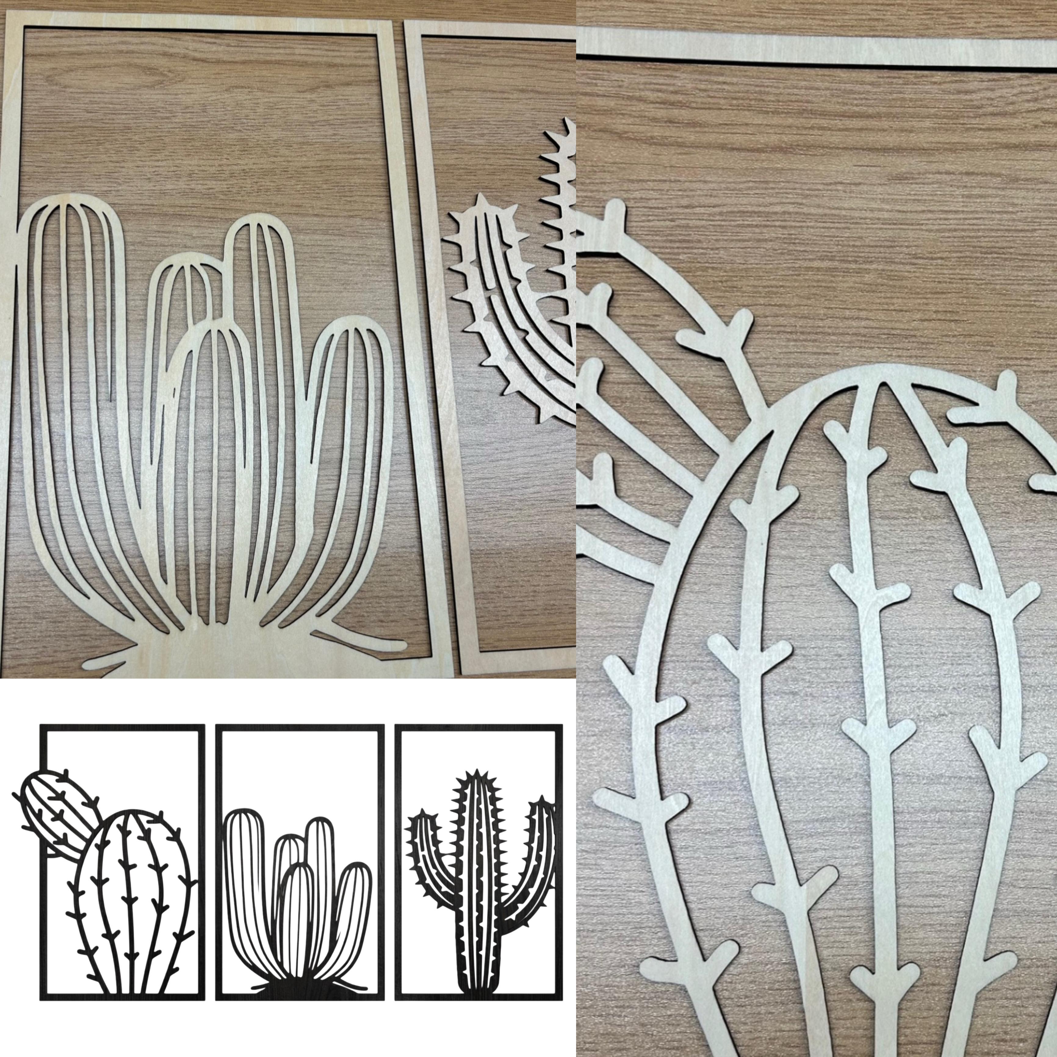 Tris ''Oasi Desertica'' - Set 3 quadri in legno - Cactus
