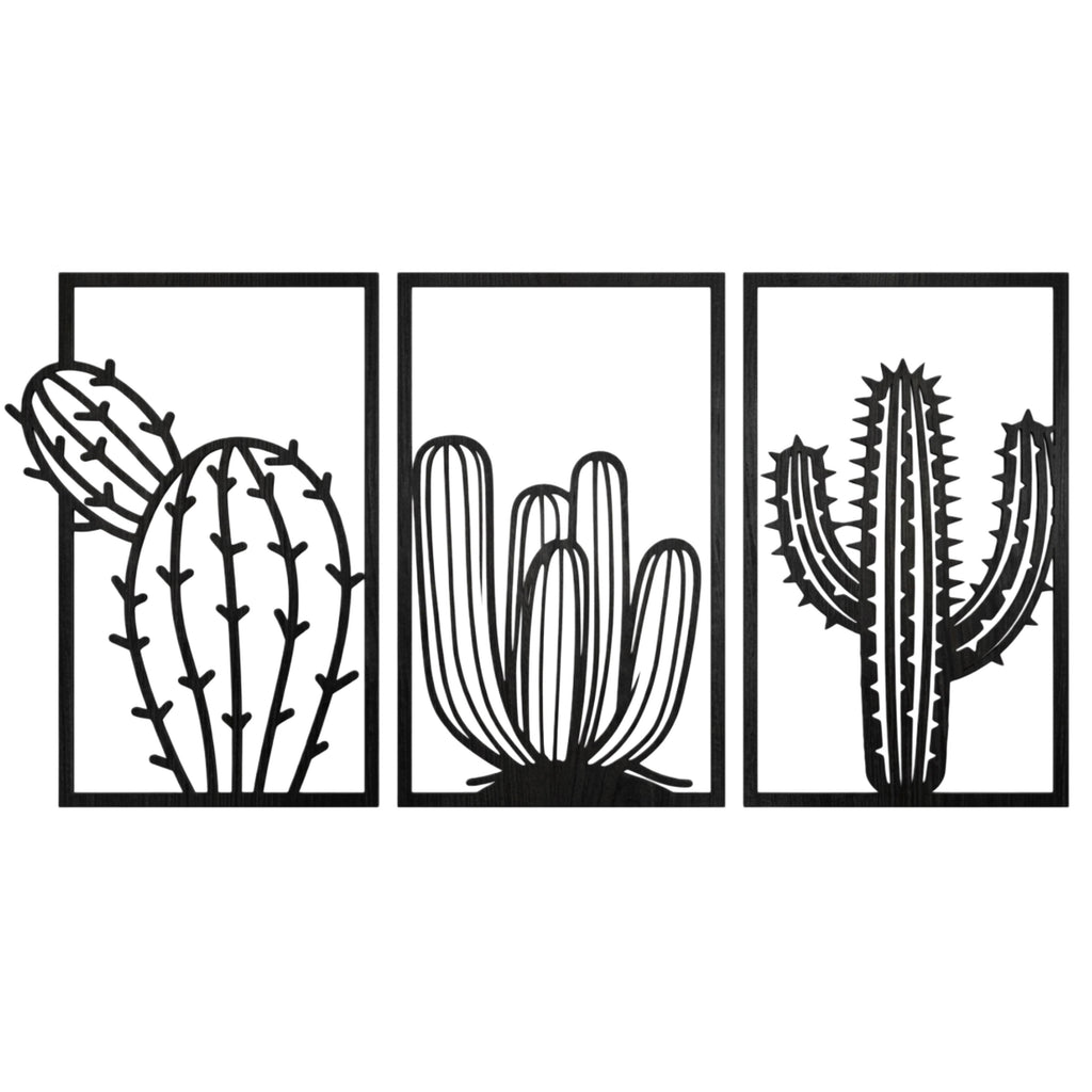 Tris ''Oasi Desertica'' - Set 3 quadri in legno - Cactus