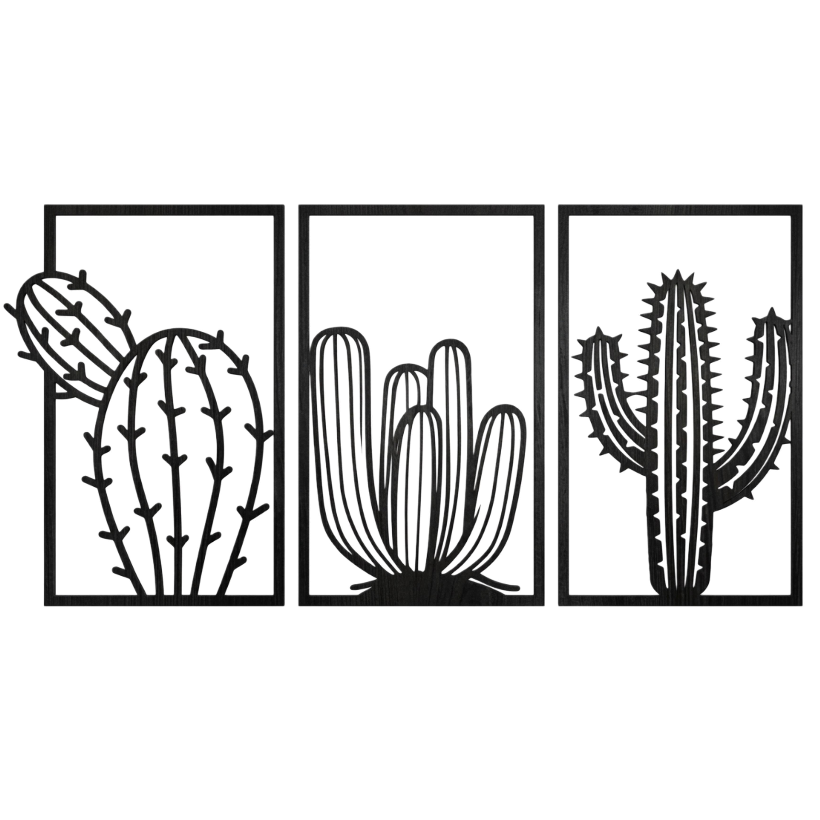 Tris ''Oasi Desertica'' - Set 3 quadri in legno - Cactus